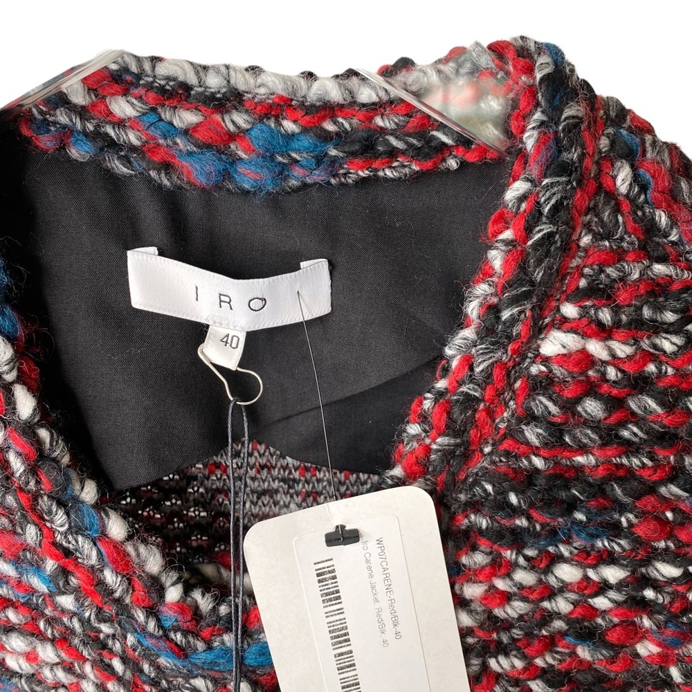 NWT IRO Carene Tweed Jacket Knit Knotted Boucle Red Black Wool Blend Size 40/L - Picture 6 of 14